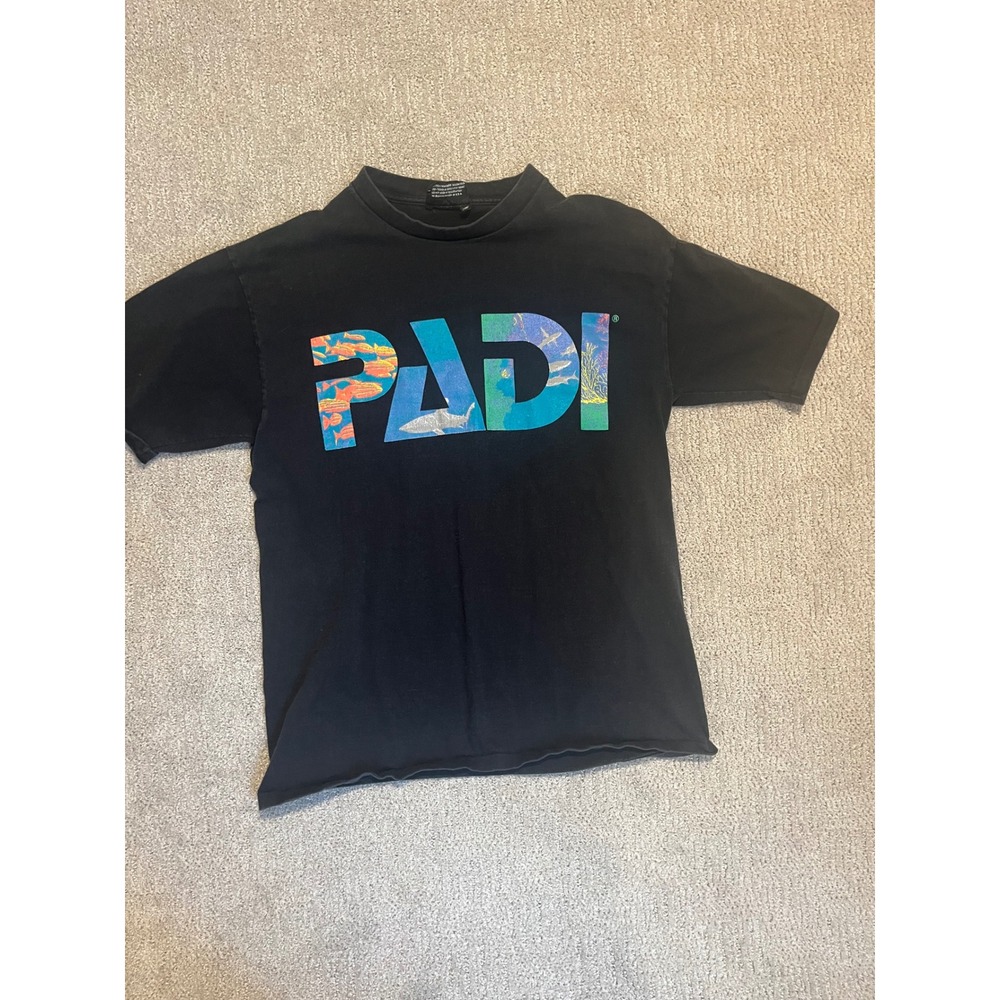 Vintage PADI Sportswear T Shirt Mens Large Black Scuba Diving Graphic USA Made